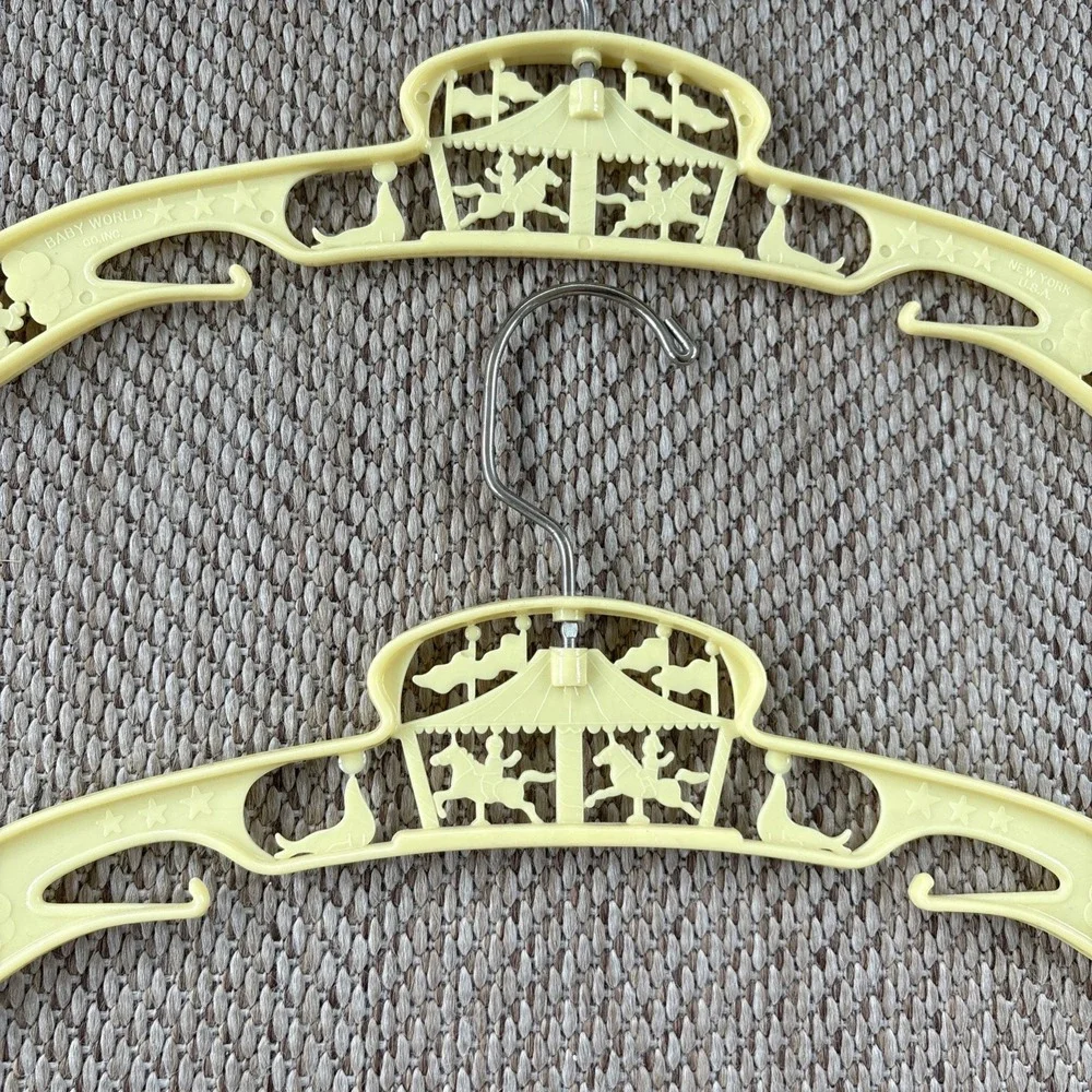 2 Vintage 1960s Ivory Plastic Baby Circus Carousel Hangers